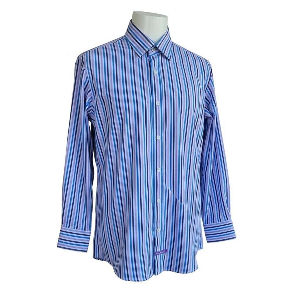 English Laundry Men's Vintage Shirt Purple Striped Flip Cuff Size 16.5/32-33
